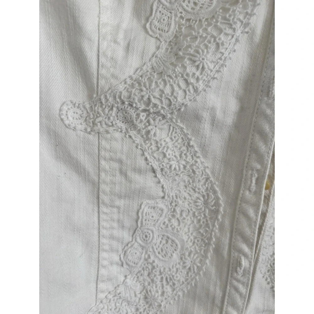 Vintage Chaps Jacket Womens‎ L White Denim Lace Overlay 3/4 Sleeve Cottagecore